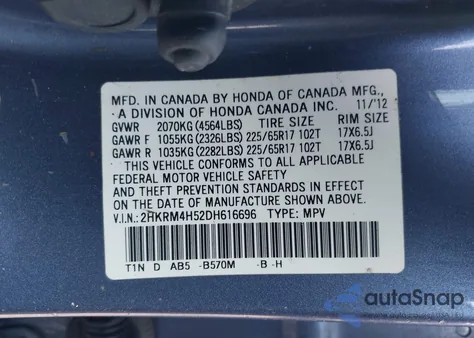 2013 Honda Cr-V Ex from USA, damaged, VIN 2HKRM4H52DH616696